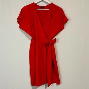 Topshop Women’s Crepe Short Sleeve Wrap Tie Mini Dress Red Size 4 FLAW